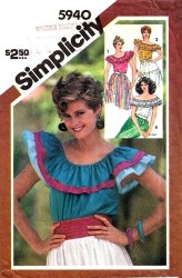 5940 1983 PEASANTRY OFF SHOULDER RUFFLE TOPS PATTERN 14, 16